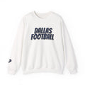 White crewneck sweatshirt with bold navy “Dallas Football” text on front. Sunday Club Dallas collection