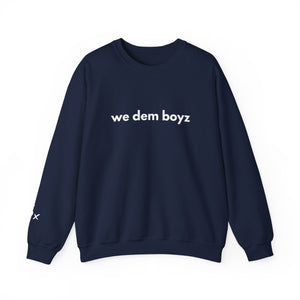 Navy crewneck sweatshirt with white “we dem boyz” text on front – Sunday Club Dallas collection